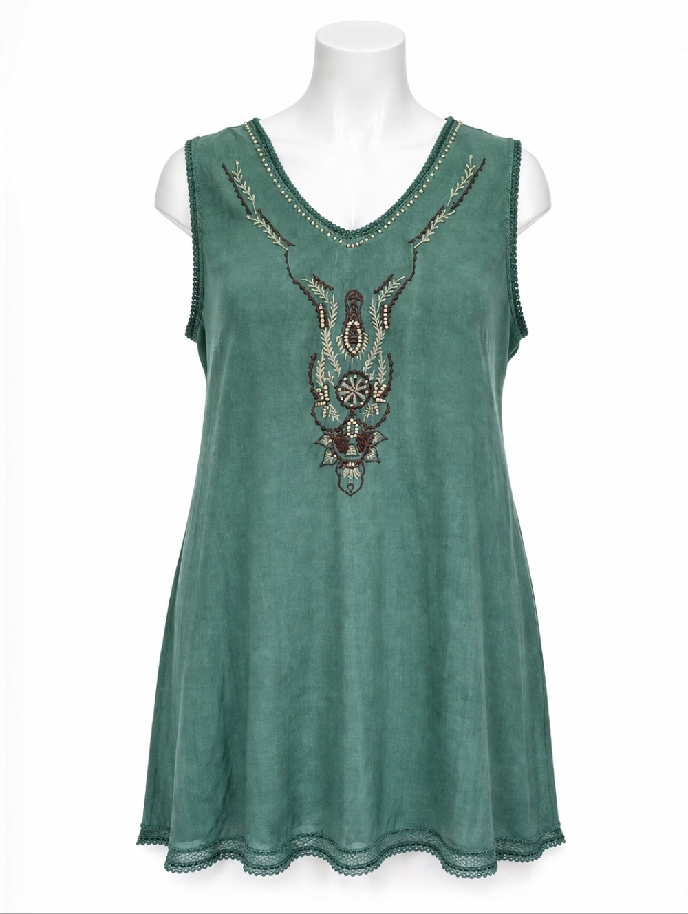 Yak & Yeti Women's Embroidered Beaded Green Shift Dress XL Disney Gift Shop